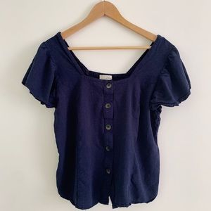 Button Front Universal Thread Navy Blue Peasant Blouse